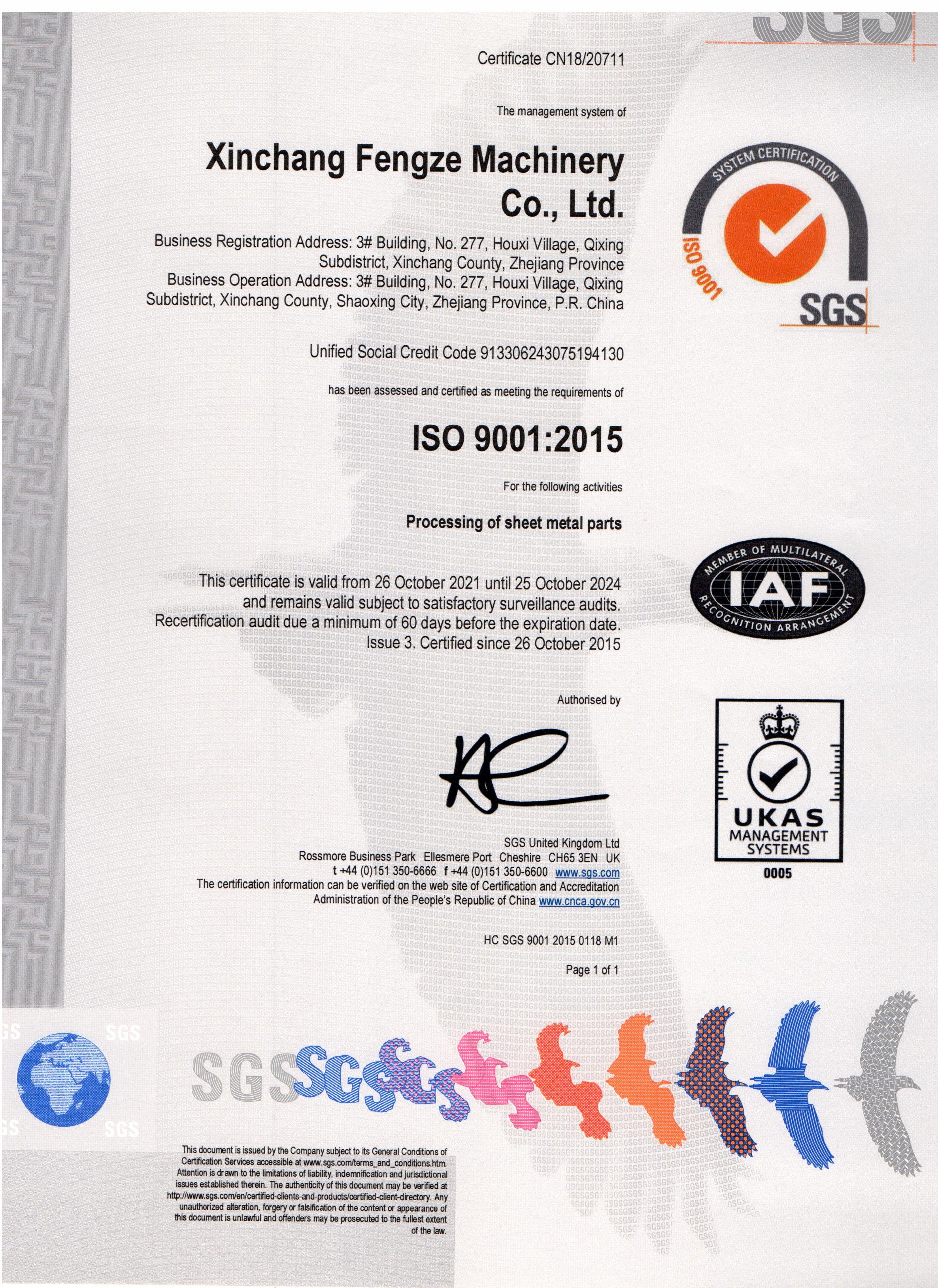 Chứng nhận chất lượng SGS ISO9001